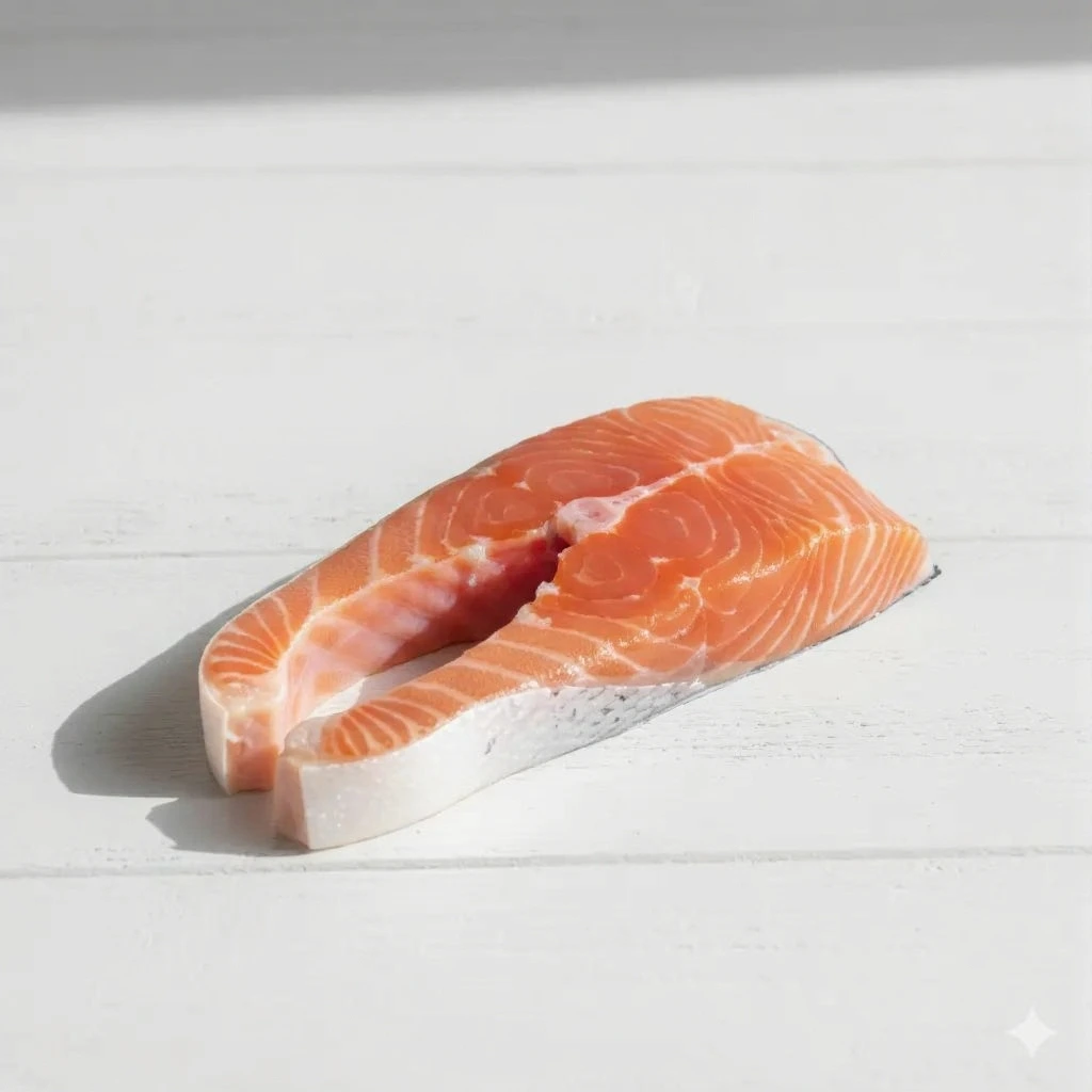 Fresh salmon rich in protein and omega-3, supporting nutrition for healthy hair